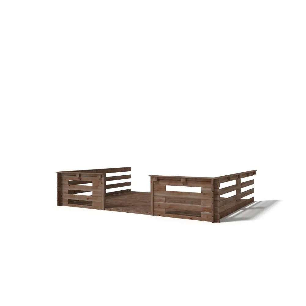 Terrasse en bois avec balustrade pour abri en bois - 12m2 - 4m x 3m - imprégnée - couleur: marron