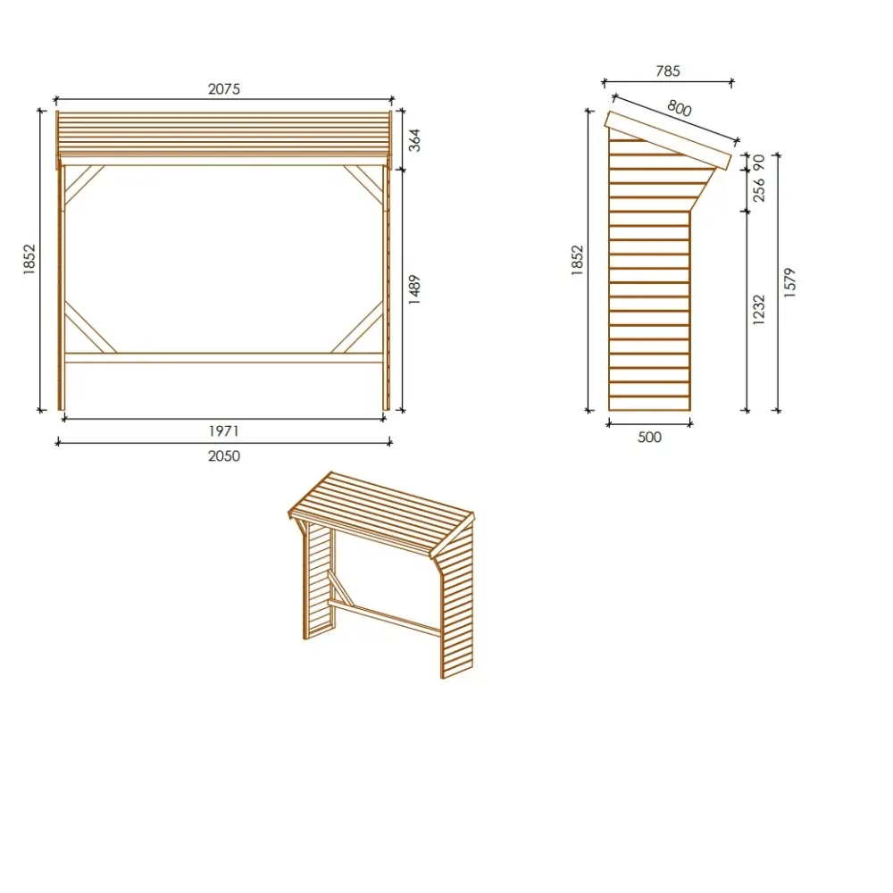 Bûcher 1.55 m3 - 2x0.5 m - H.1.85 m - Traité
