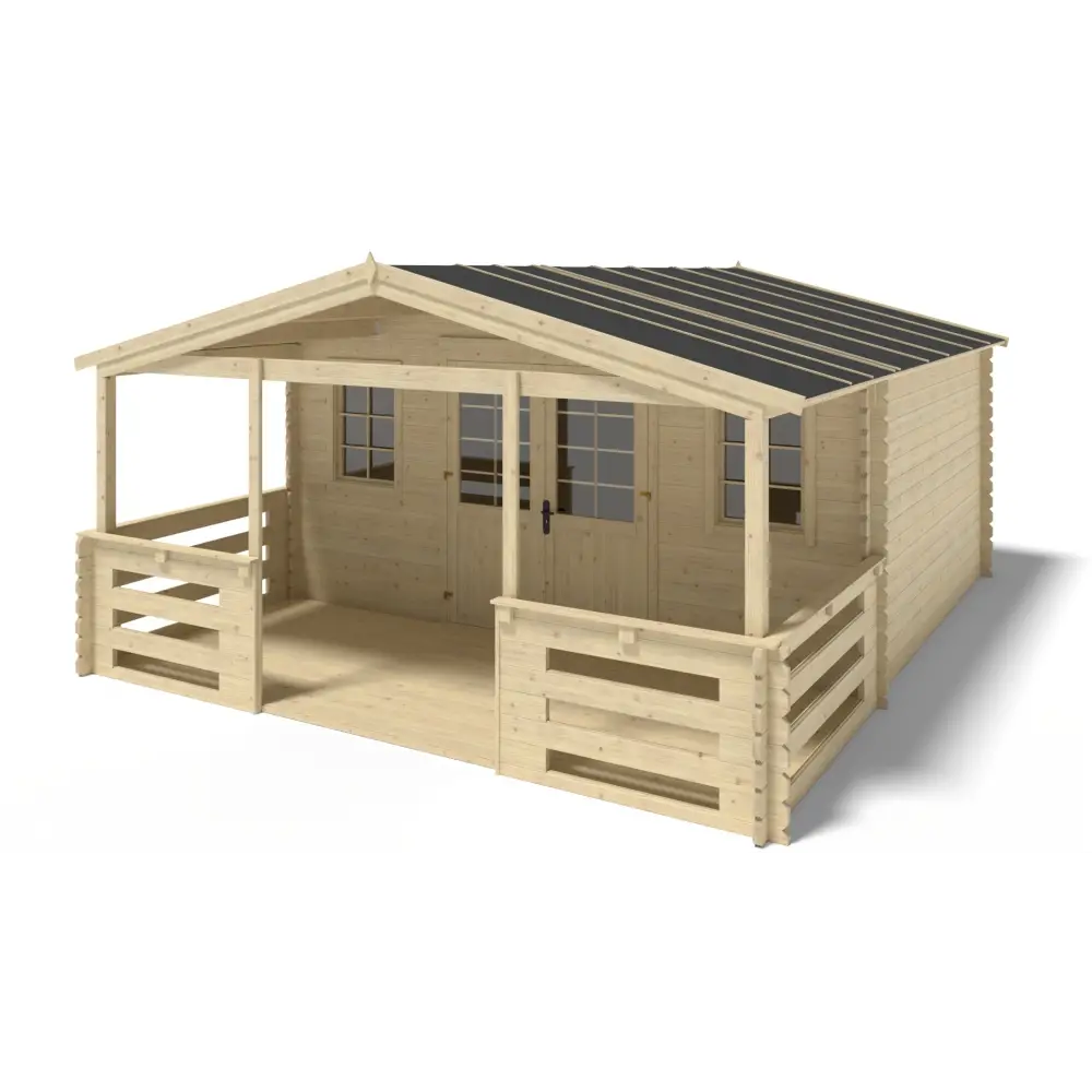 Terrasse en bois avec balustrade pour abri en bois - 10m2 - 5m x 2m - couleur: naturel