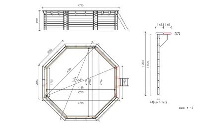 Piscine en bois 4.71x4.72 - H.1.2 m  autoportante