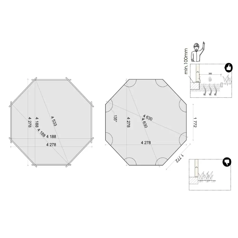 Piscine en bois 4.71x4.72 - H.1.2 m  autoportante