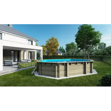 Piscine en bois 6.57x4.07 - H.1.2 m fixations à sceller