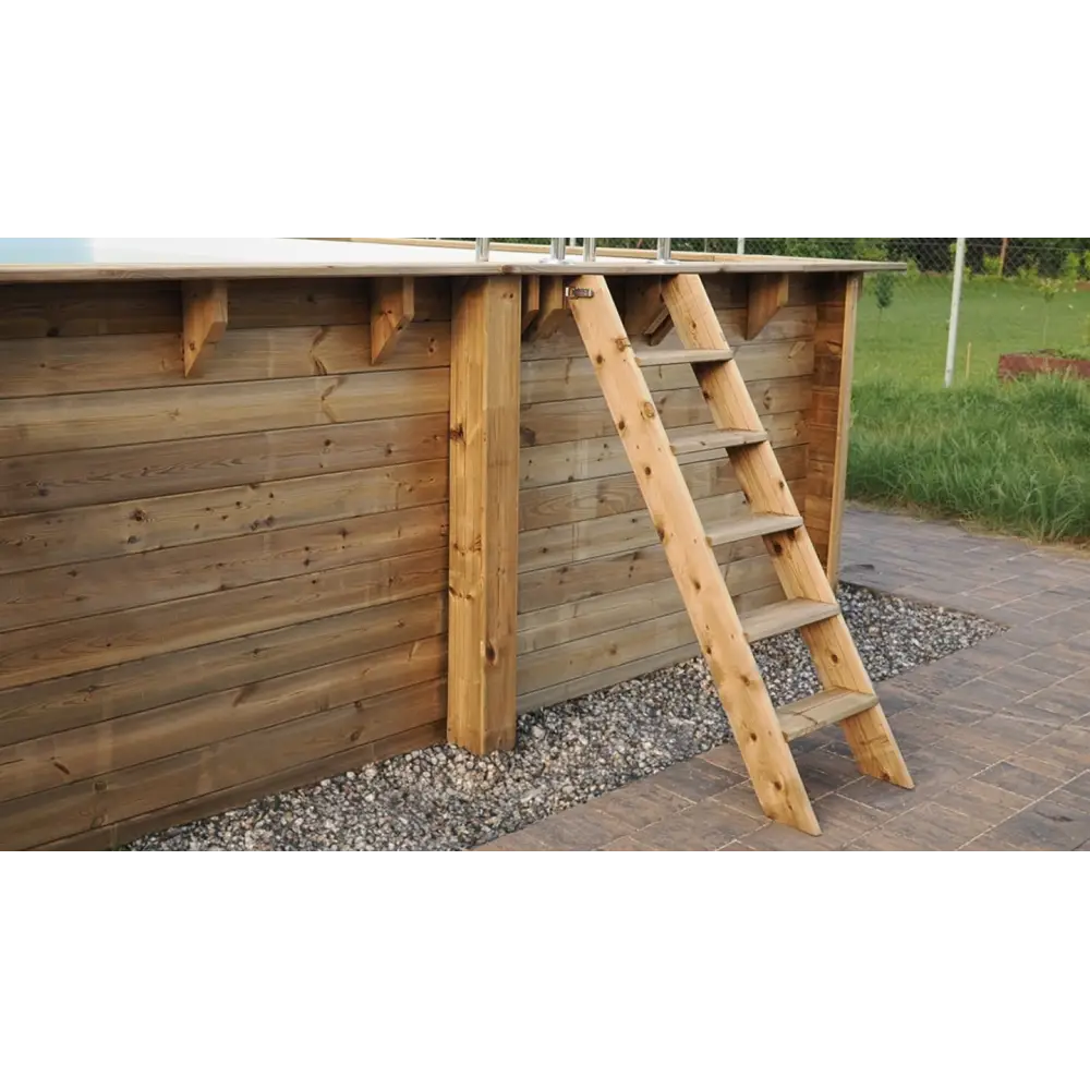 Piscine en bois 6.57x4.07 - H.1.2 m fixations à sceller