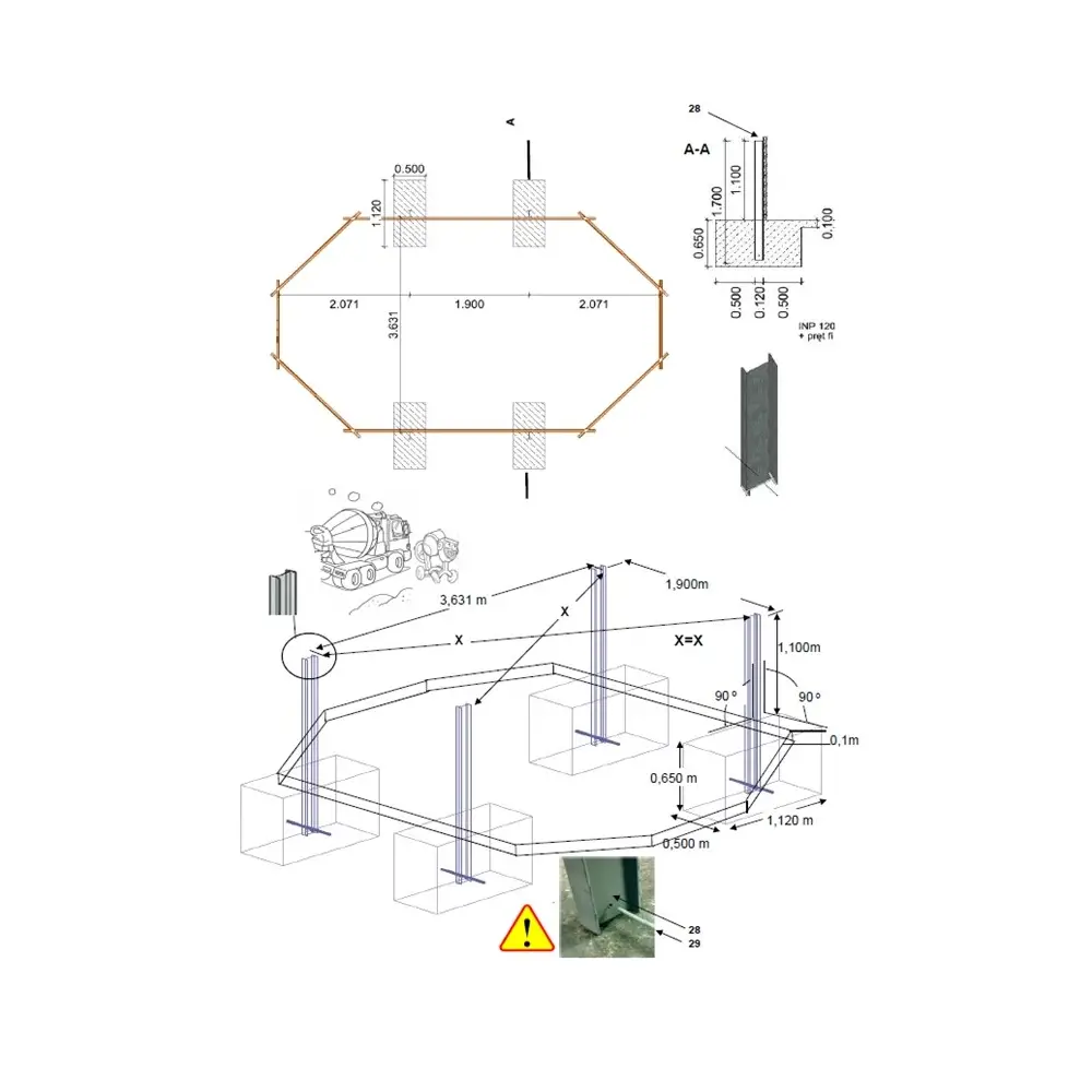 Piscine en bois 6.57x4.07 - H.1.2 m fixations à sceller
