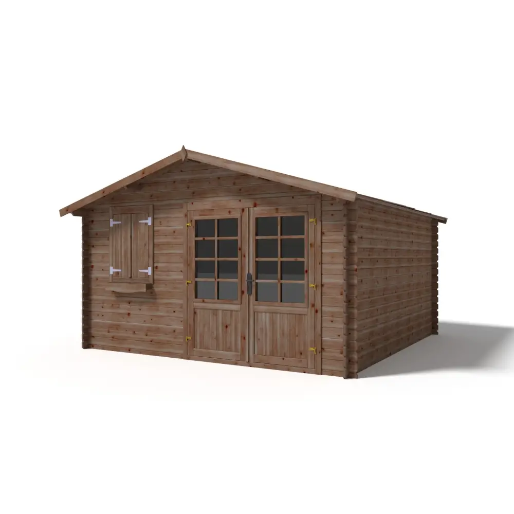 Abri de jardin en bois - 16m2 - 4x4m - Traité - Ep. 28mm - Couleur: marron