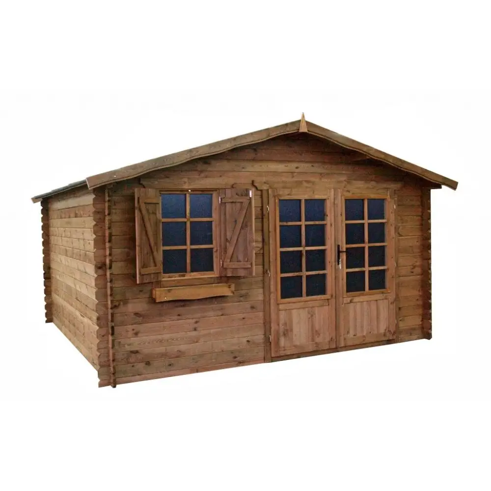 Abri de jardin en bois - 16m2 - 4x4m - Traité - Ep. 28mm - Couleur: marron