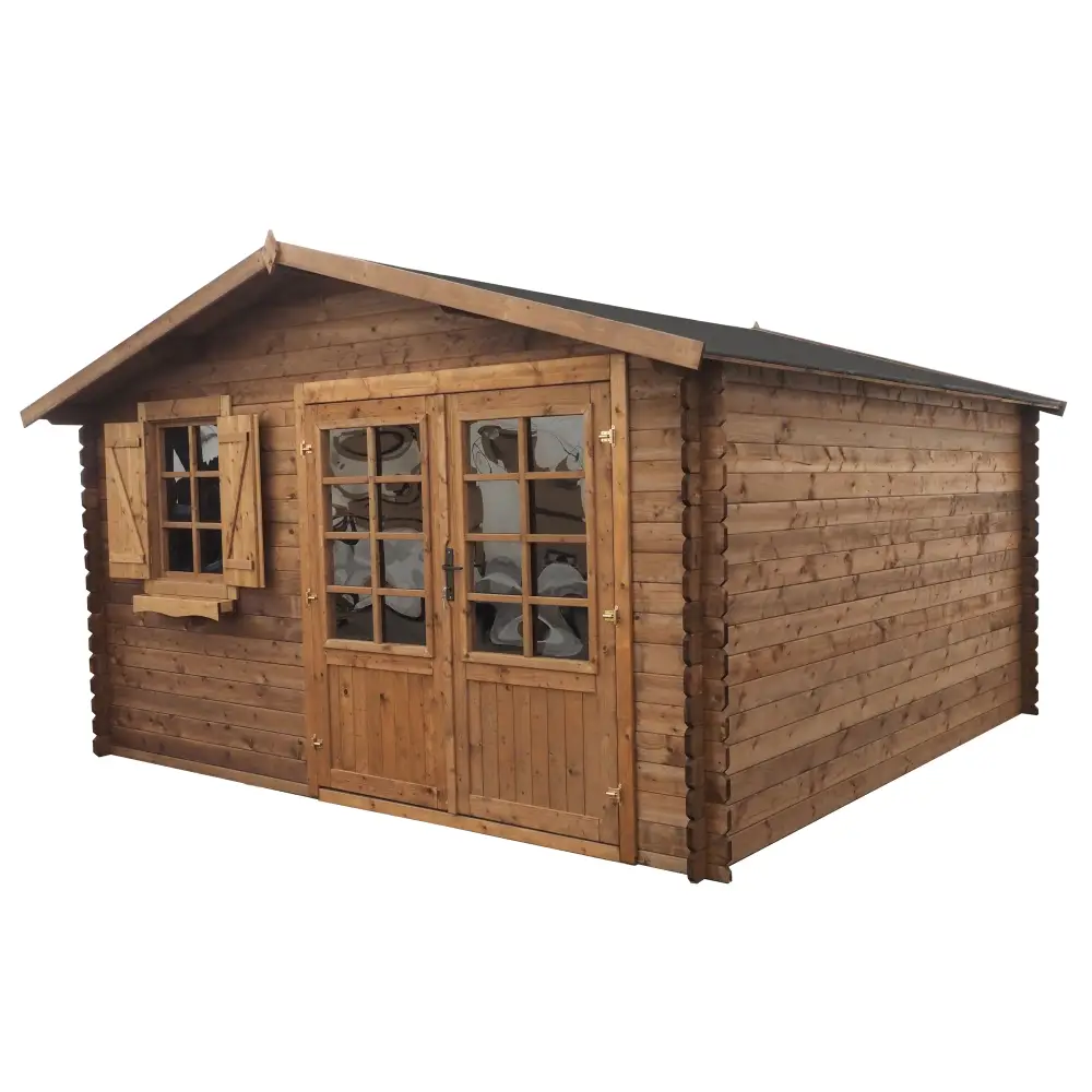 Abri de jardin en bois - 16m2 - 4x4m - Traité - Ep. 28mm - Couleur: marron