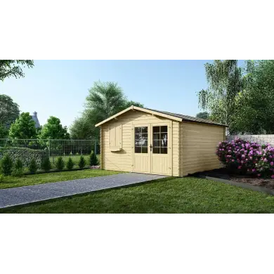 Abri de jardin en bois - 16m2 - 4x4m - Ep. 28mm - Couleur: naturel