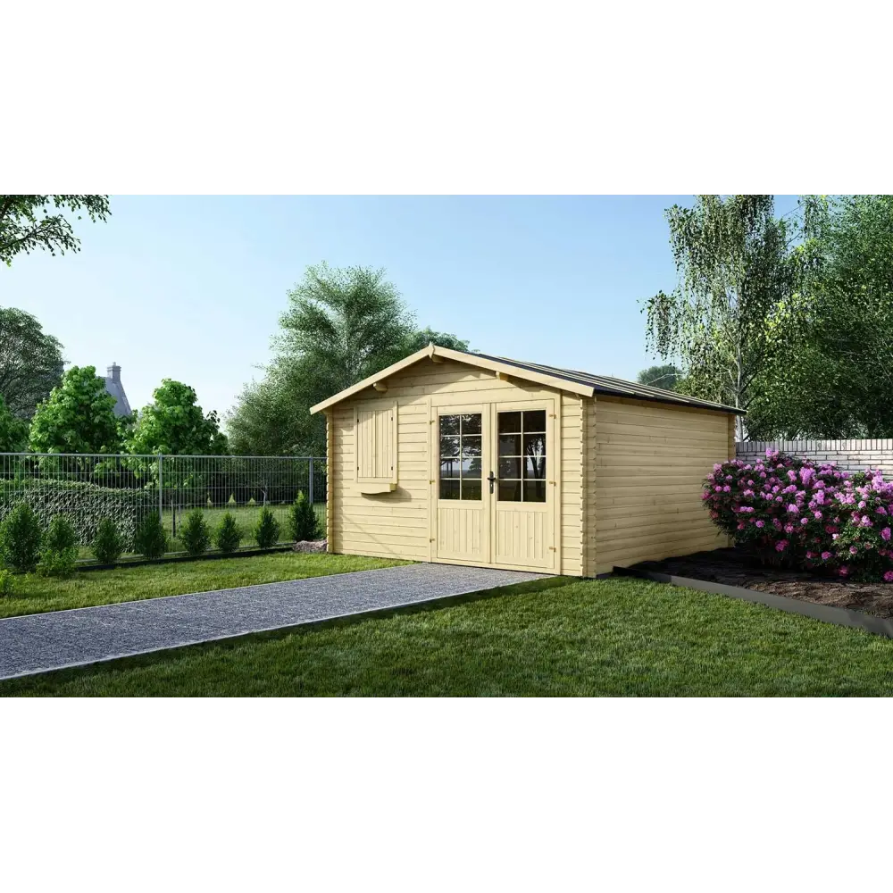 Abri de jardin en bois - 16m2 - 4x4m - Ep. 28mm - Couleur: naturel