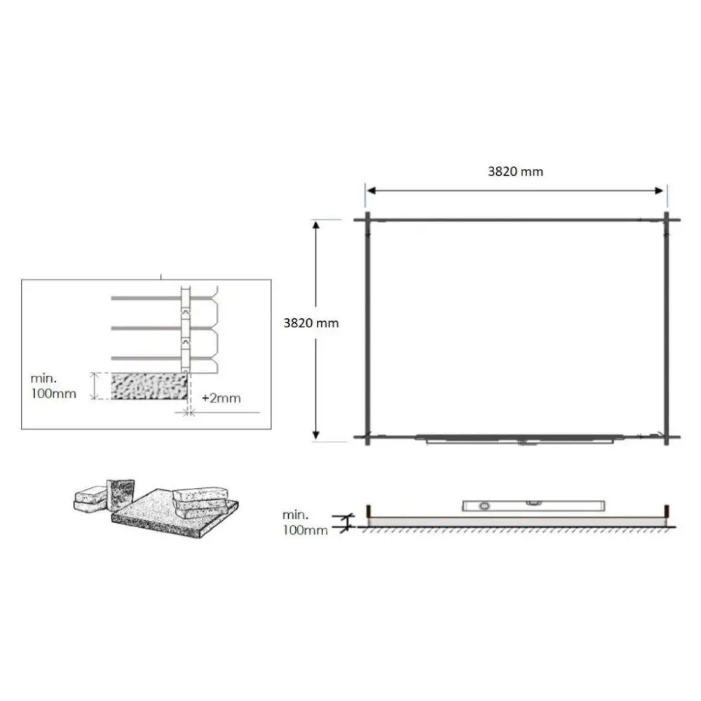 Abri de jardin en bois - 16m2 - 4x4m - Ep. 28mm - Couleur: naturel