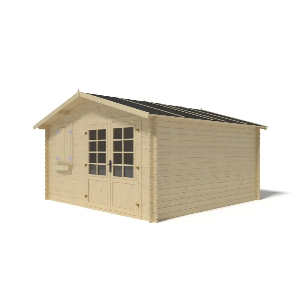 Abri de jardin en bois - 16m2 - 4x4m - Ep. 28mm - Couleur: naturel