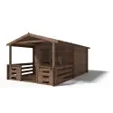 Abri de jardin en bois - 3x3 m + terrasse avec balustrade et avant-toit en bois - 15 m2 - Traité