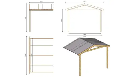 Abri de jardin en bois - 3x3 m + terrasse avec balustrade et avant-toit en bois - 15 m2 - Traité