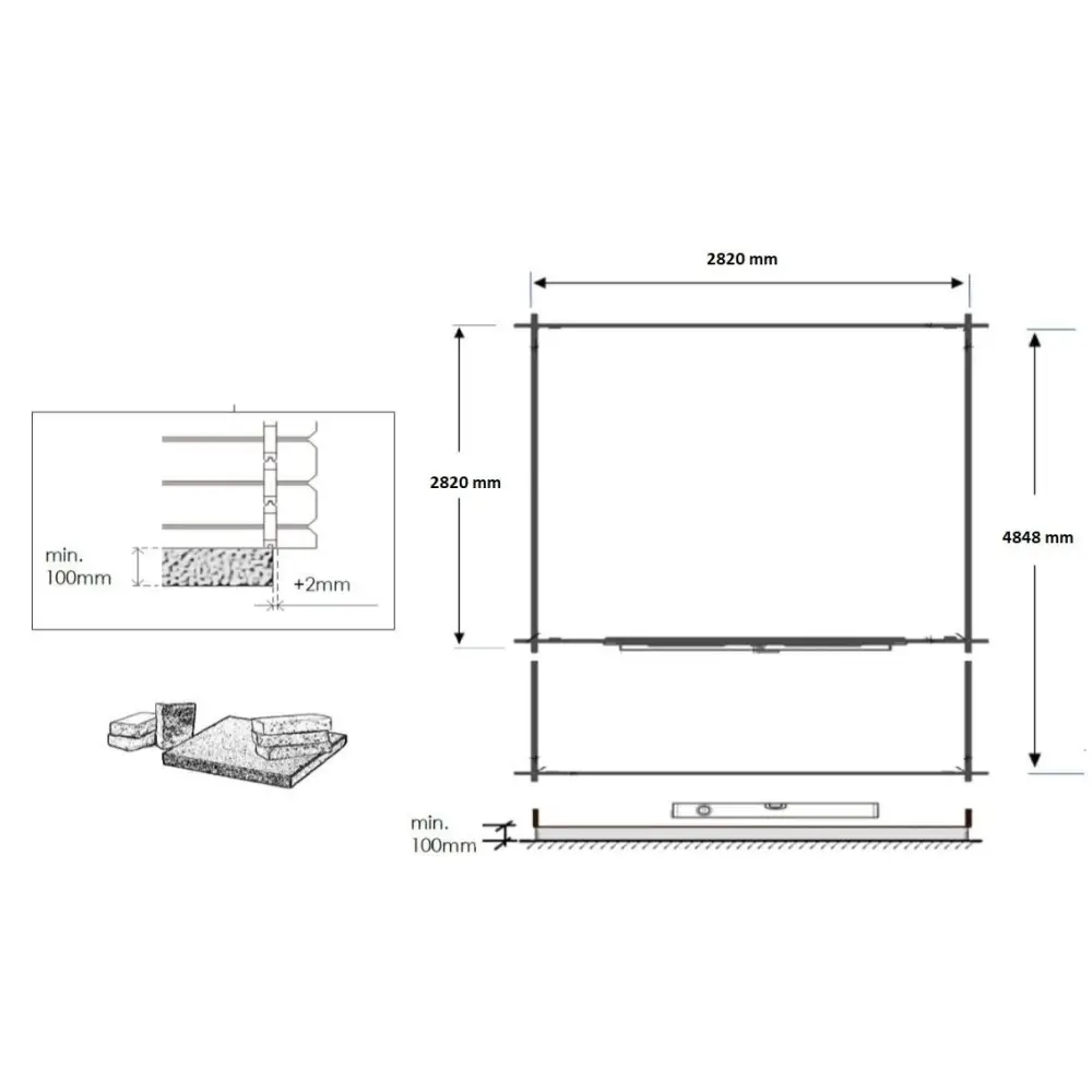 Abri de jardin en bois - 3x3 m + terrasse avec balustrade et avant-toit en bois - 15 m2 - Traité