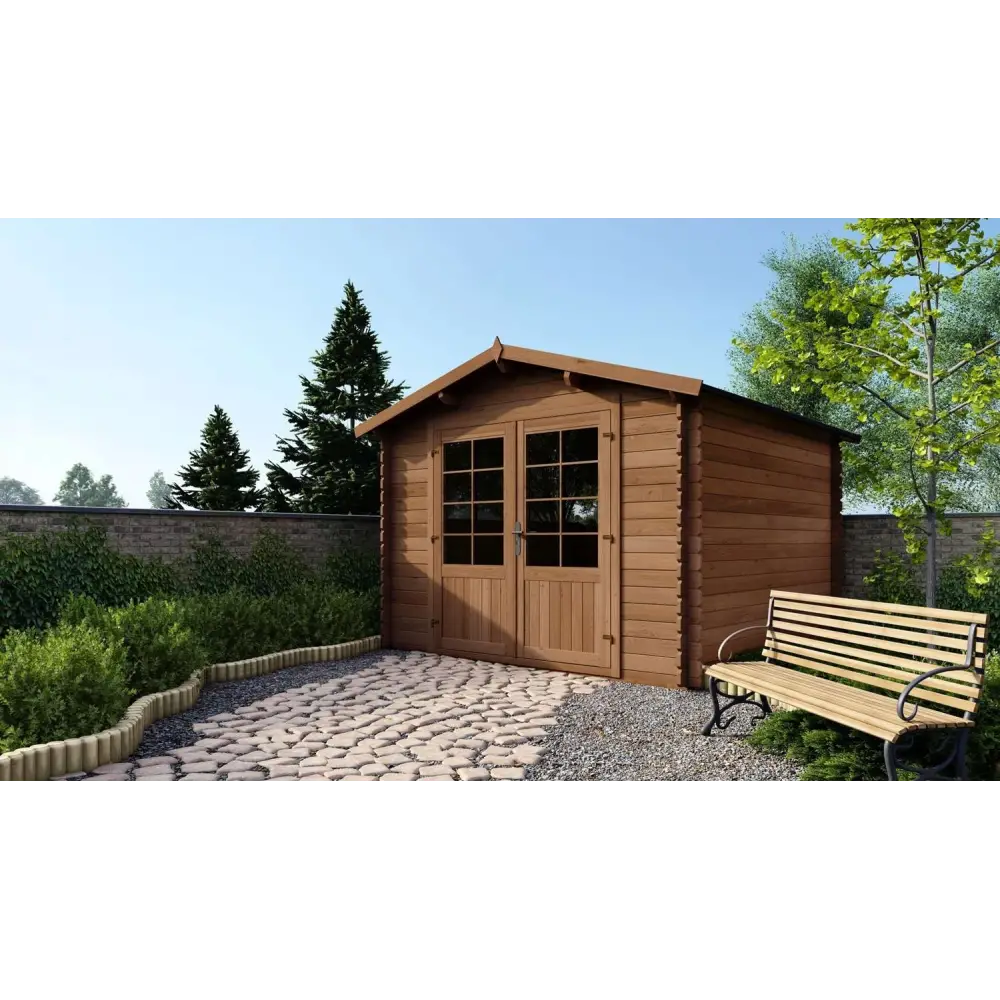 Abri de jardin en bois - 9m2 - 3x3m - Traité - Ep. 28mm - Couleur: marron