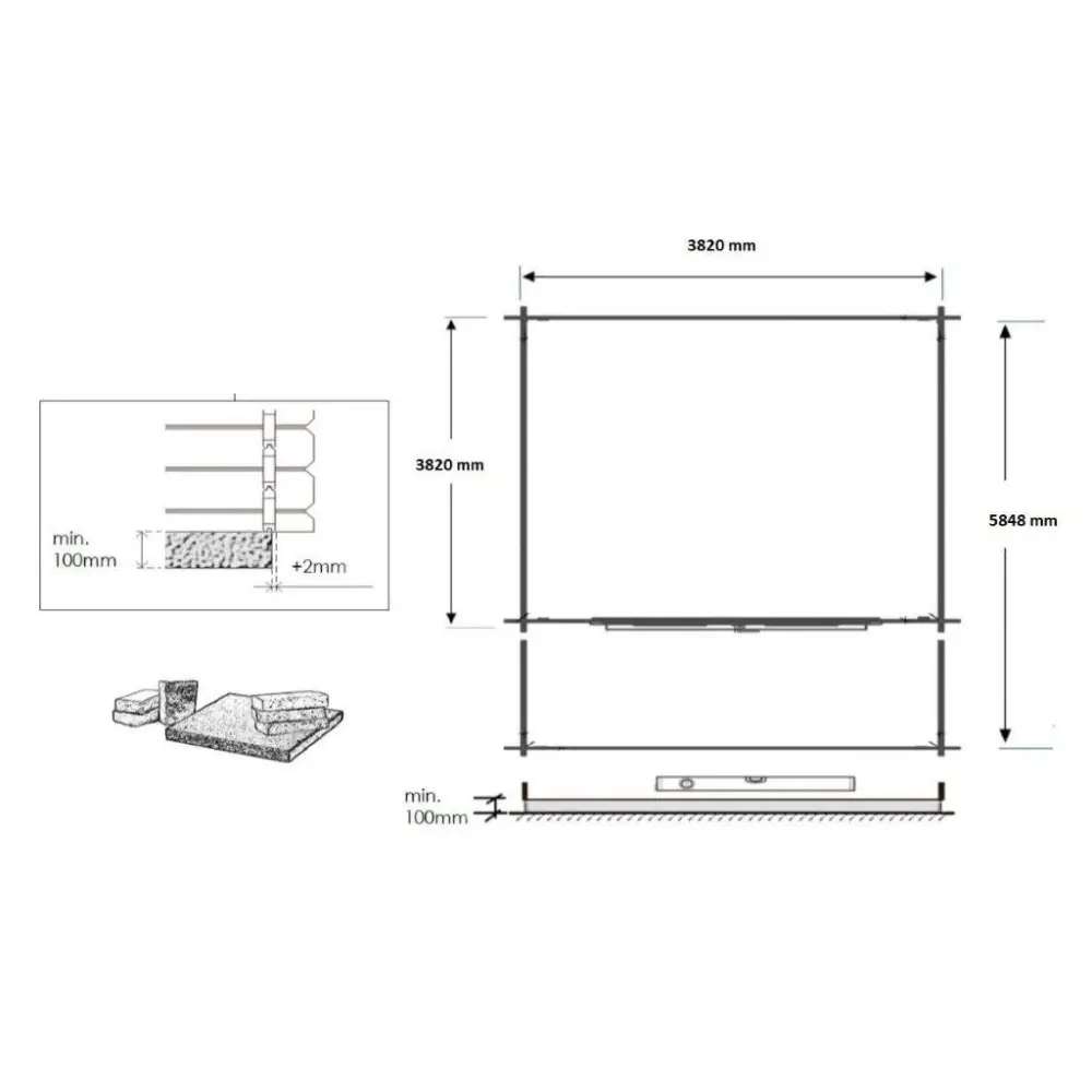 Abri de jardin en bois - 4x4 m + terrasse avec balustrade et avant-toit en bois - 24 m2 - Traité