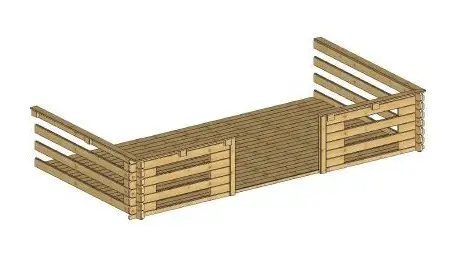 Abri de jardin en bois - 4x4 m + terrasse avec balustrade et avant-toit en bois - 24 m2 - Traité