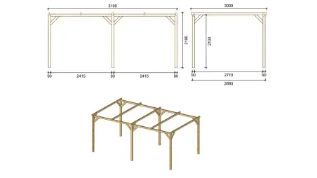 Carport, abri de voiture  3x5.1 m - 15.3 m2