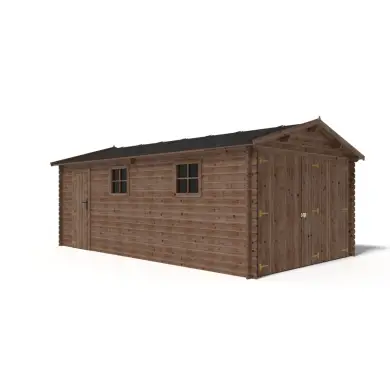 Garage en bois - 21m2 - 3.5x6m - imprégné - Ep. 28mm - couleur: marron