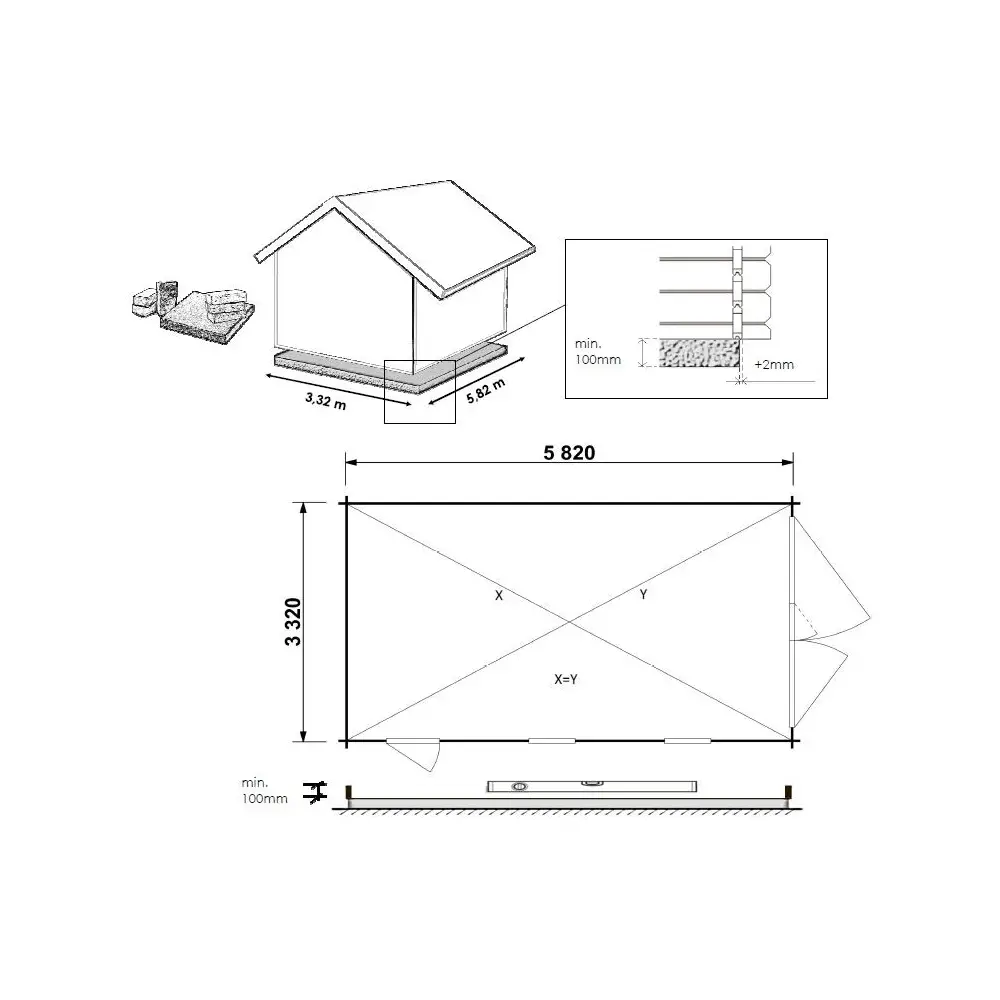 Garage en bois - 21m2 - 3.5x6m - imprégné - Ep. 28mm - couleur: marron
