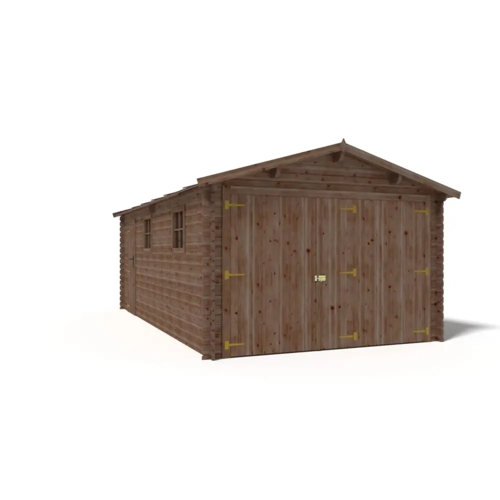 Garage en bois - 21m2 - 3.5x6m - imprégné - Ep. 28mm - couleur: marron