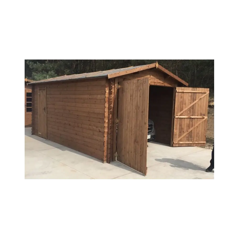 Garage en bois - 21m2 - 3.5x6m - imprégné - Ep. 28mm - couleur: marron