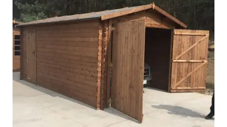 Garage en bois - 21m2 - 3.5x6m - imprégné - Ep. 28mm - couleur: marron