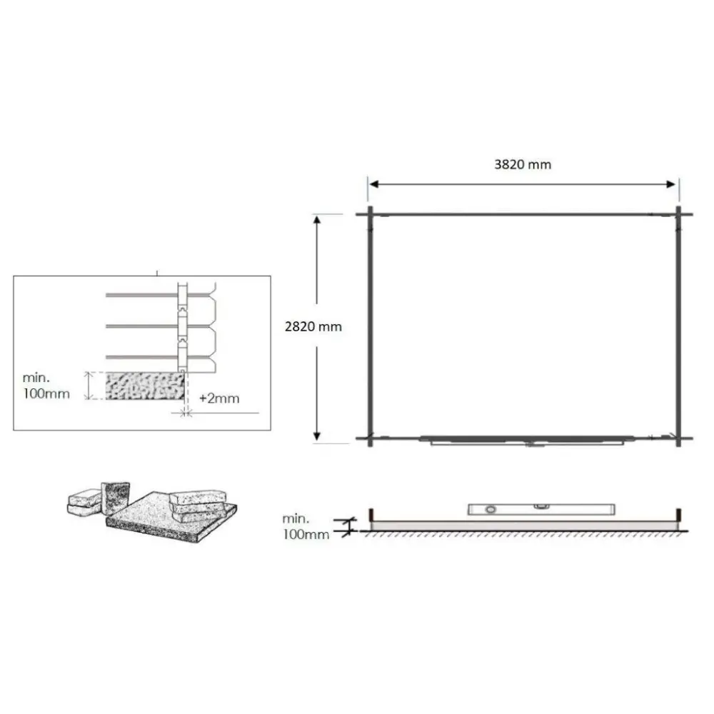 Abri de jardin en bois - 12m2 - 4x3m - Ep. 28mm - Couleur: naturel