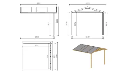 Avant-toit en bois 3x3m pour le chalet de jardin 3m, couleur naturel