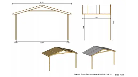 Avant-toit en bois 4x2m pour le chalet de jardin 4m, traité, marron