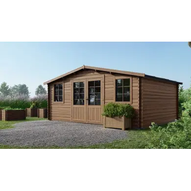 Abri de jardin en bois - 20m2 - 5x4m - Traité - Ep. 28mm - Couleur: marron