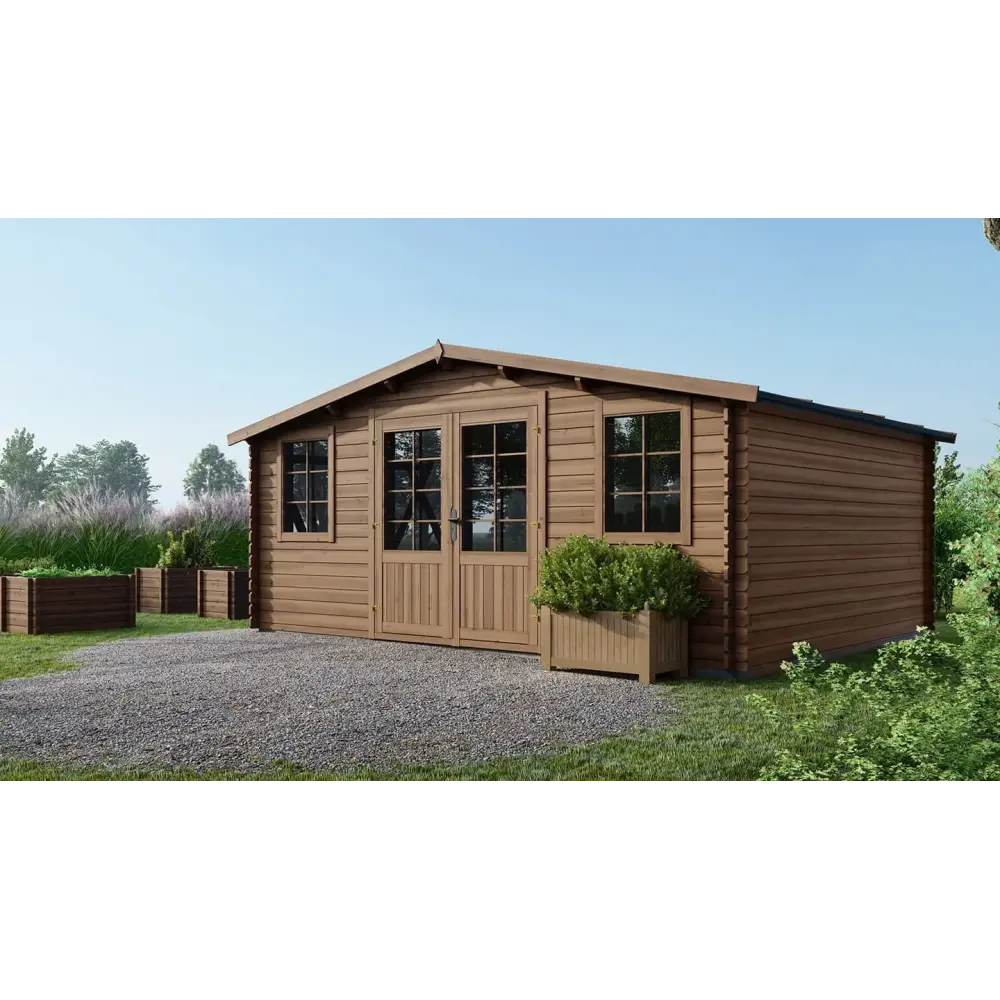 Abri de jardin en bois - 20m2 - 5x4m - Traité - Ep. 28mm - Couleur: marron