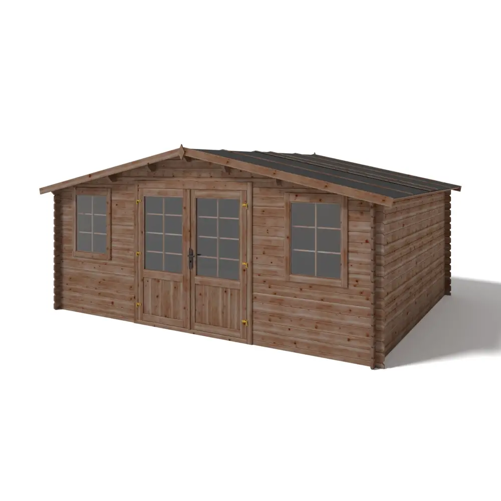Abri de jardin en bois - 20m2 - 5x4m - Traité - Ep. 28mm - Couleur: marron