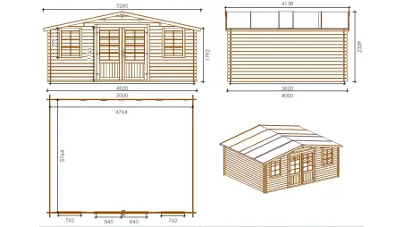 Abri de jardin en bois - 20m2 - 5x4m - Traité - Ep. 28mm - Couleur: marron