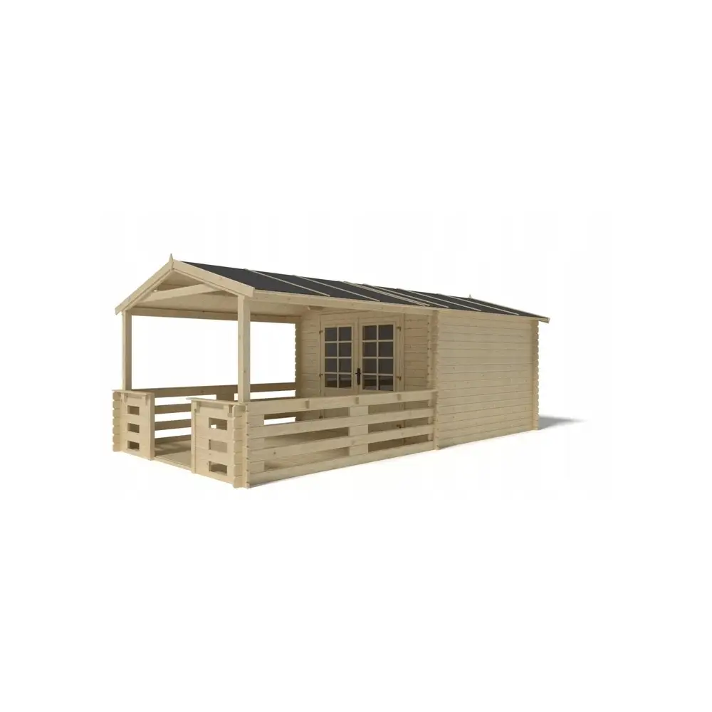 Abri de jardin en bois - 3x3 m + terrasse avec balustrade et avant-toit en bois - 18 m2