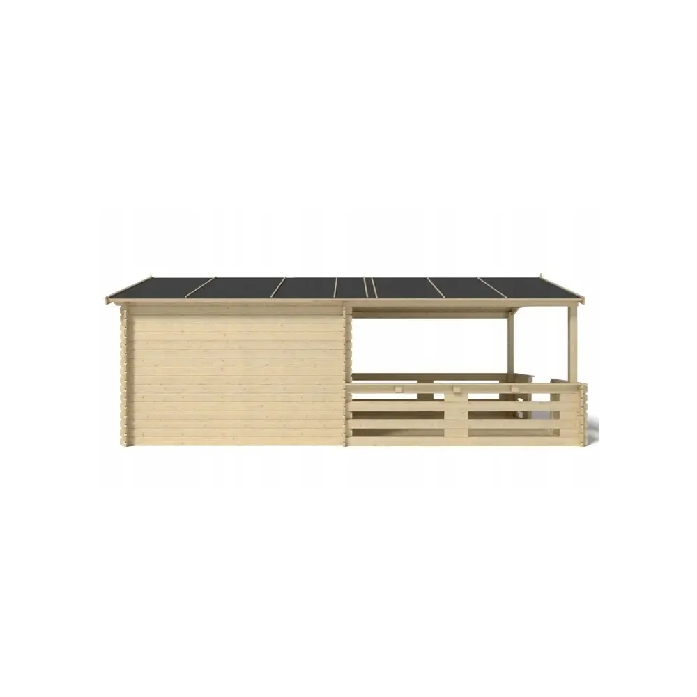 Abri de jardin en bois - 3x3 m + terrasse avec balustrade et avant-toit en bois - 18 m2