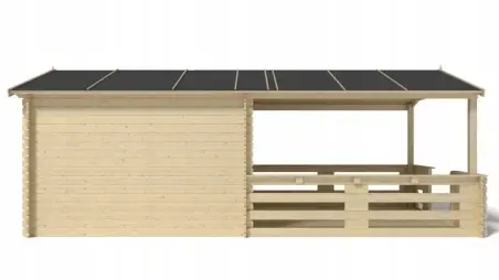 Abri de jardin en bois - 3x3 m + terrasse avec balustrade et avant-toit en bois - 18 m2