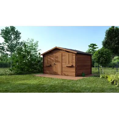Abri de jardin en bois - 12m2 - 4x3m - Traité - Ep. 28mm - Couleur: marron