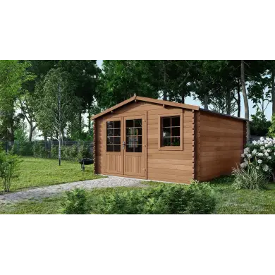 Abri de jardin en bois - 20m2 - 5x4m - Traité - Ep. 45mm - Couleur: marron