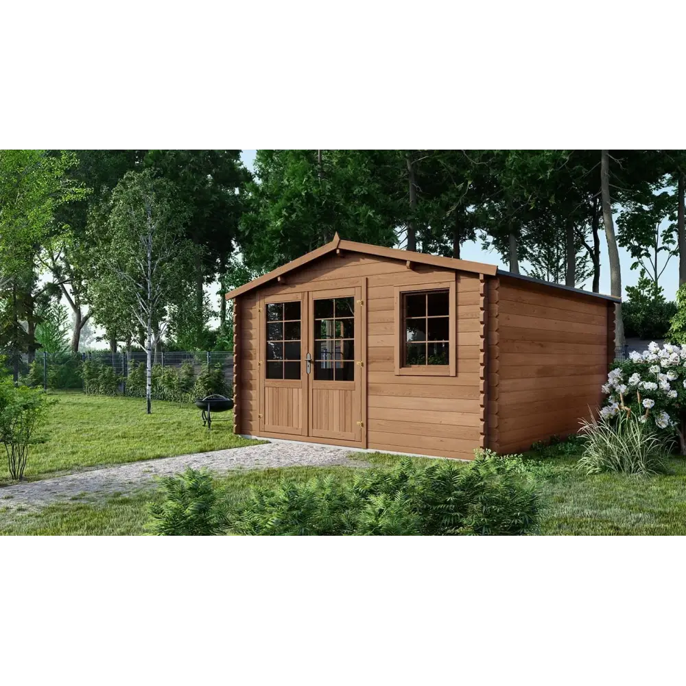 Abri de jardin en bois - 20m2 - 5x4m - Traité - Ep. 45mm - Couleur: marron