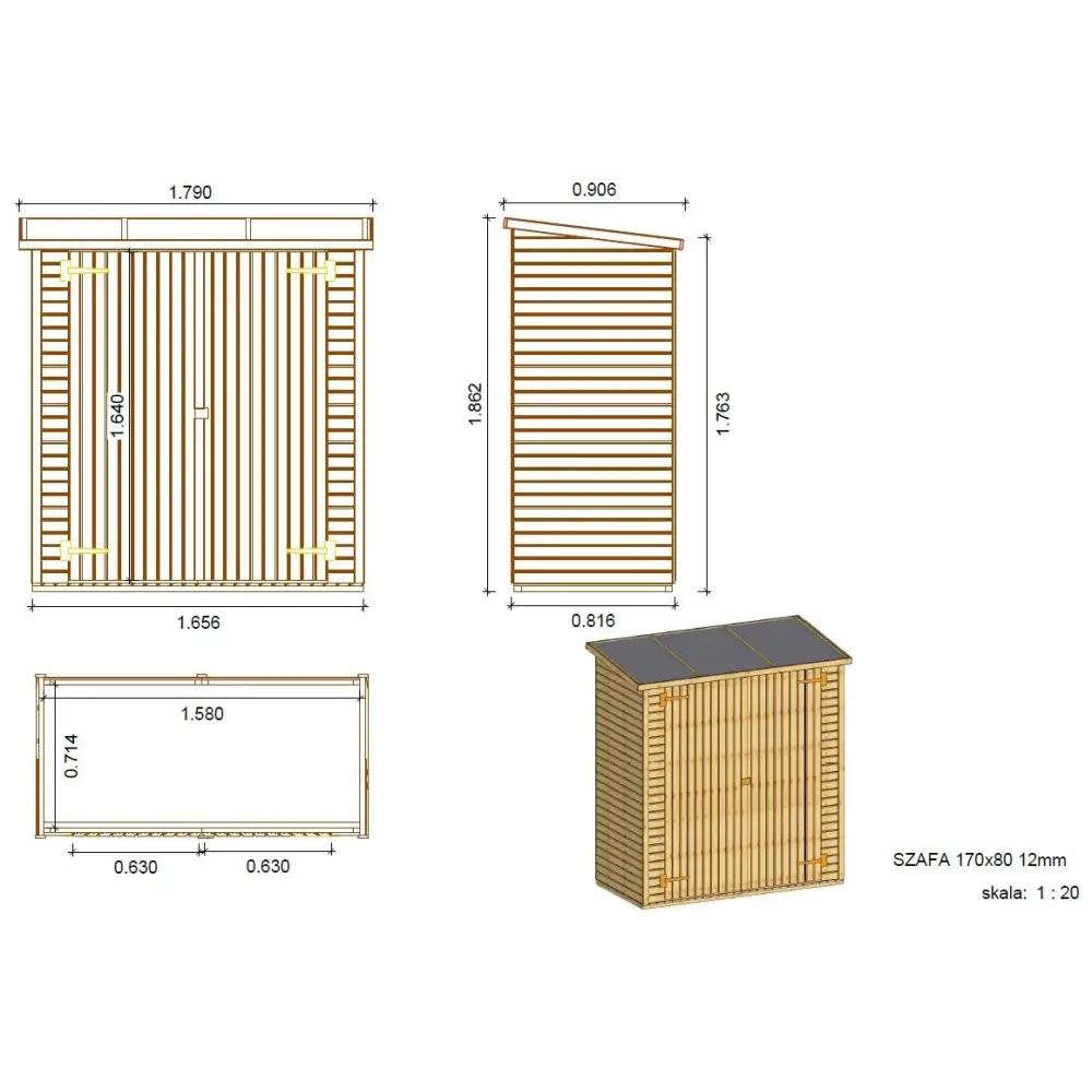 Armoire de jardin à outils 1.66x0.82 m H.1.86 - avec plancher et paroi arrière