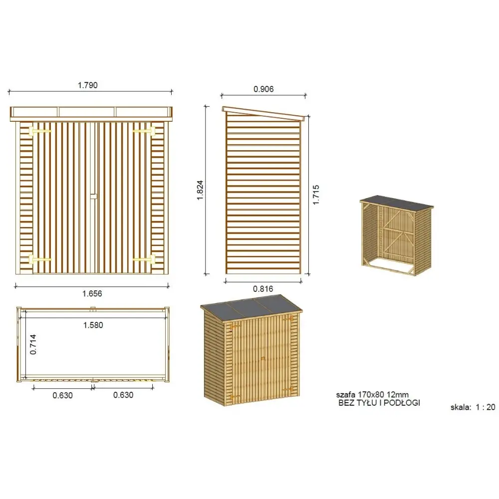Armoire de jardin à outils 1.66x0.82 m H.1.86