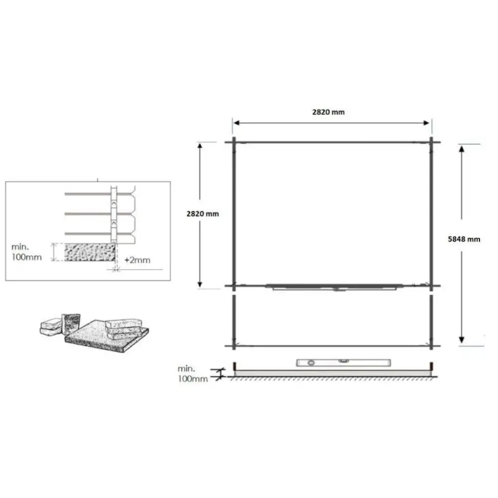 Abri de jardin en bois - 3x3 m + terrasse avec balustrade et avant-toit en bois - 18 m2 - Traité