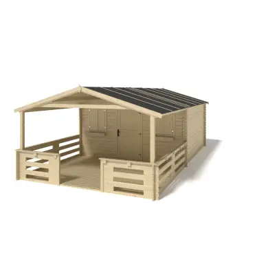 Abri de jardin en bois - 4x3 m + terrasse avec balustrade et avant-toit en bois - 24 m2
