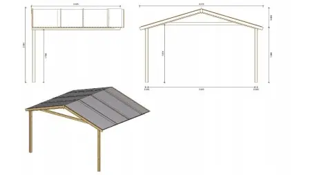 Abri de jardin en bois - 4x3 m + terrasse avec balustrade et avant-toit en bois - 24 m2