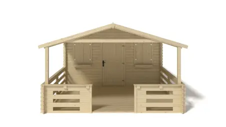 Abri de jardin en bois - 4x3 m + terrasse avec balustrade et avant-toit en bois - 24 m2
