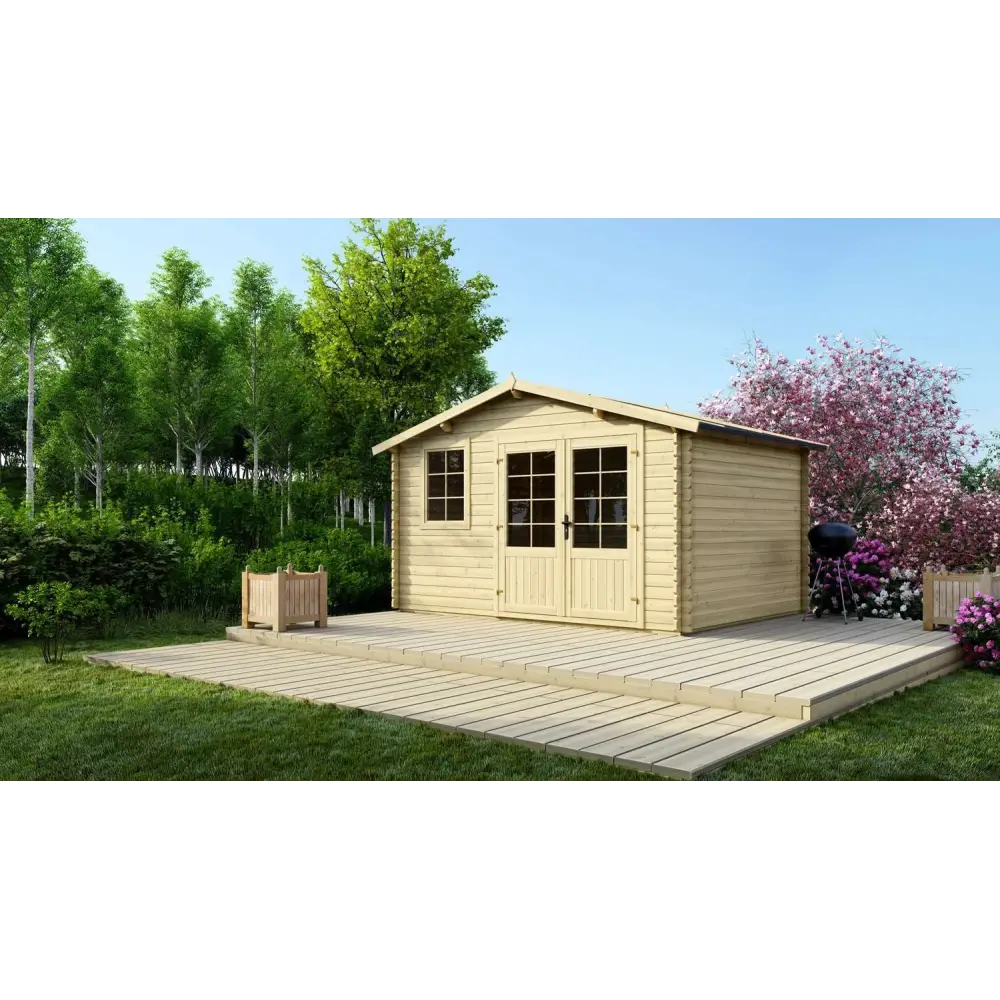 Abri de jardin en bois - 11.7m2 - 3.9x3m - Ep. 34mm - Couleur: naturel