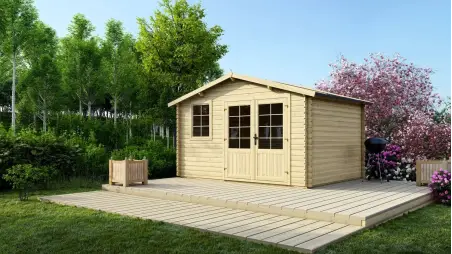 Abri de jardin en bois - 11.7m2 - 3.9x3m - Ep. 34mm - Couleur: naturel