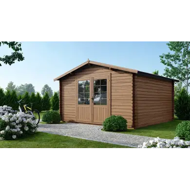 Abri de jardin en bois - 15.2m2 - 3.9x3.9m - Traité - Ep. 34mm - Couleur: marron