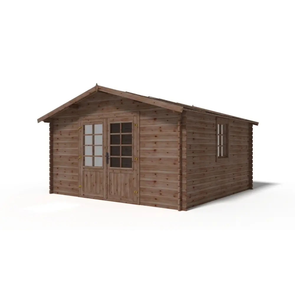 Abri de jardin en bois - 15.2m2 - 3.9x3.9m - Traité - Ep. 34mm - Couleur: marron